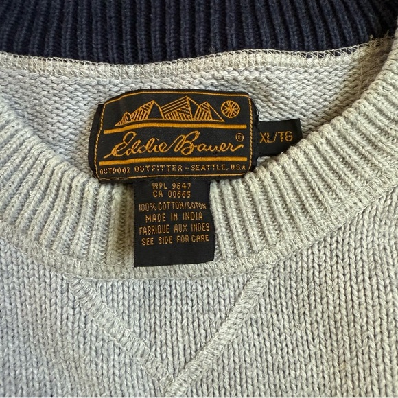 Eddie Bauer Men’s XL 100% Cotton Classic Gray Knit Crewneck Sweater - Picture 2 of 3